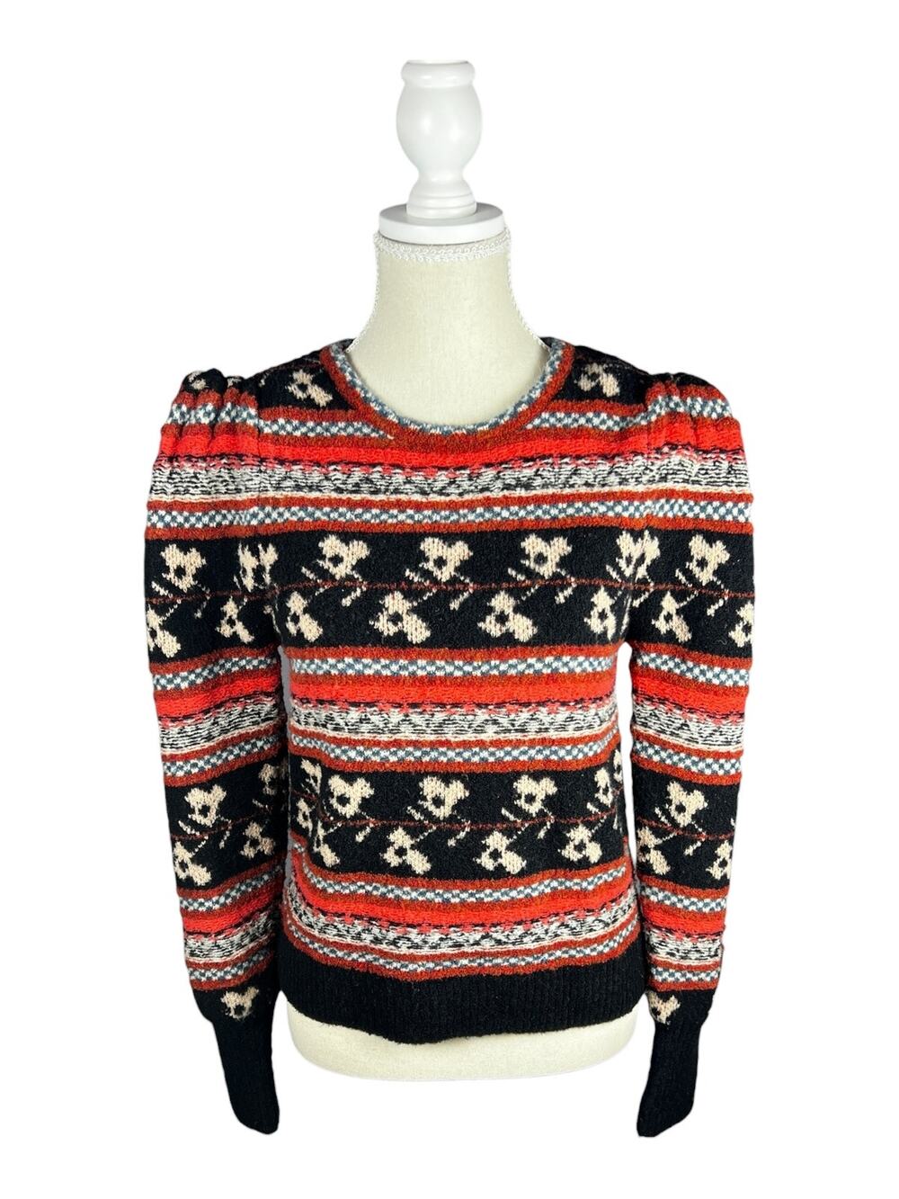 Ulla Johnson Nona Mixte Fair Isle Floral Puff Sleeve Merino Sweater Small